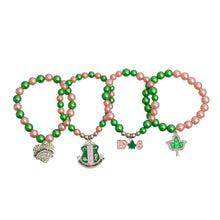 Load image into Gallery viewer, Sorority Inspired Pink Green Pearl Bracelets

