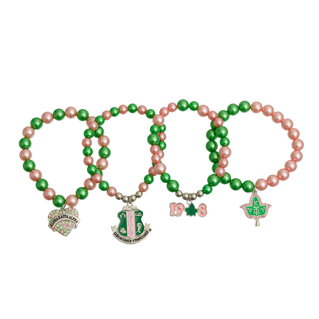 Sorority Inspired Pink Green Pearl Bracelets