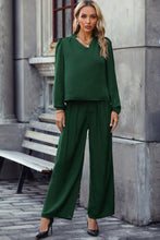 Load image into Gallery viewer, V-Neck Long Sleeve Top and Wide Leg Pants Set
