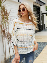 Cargar imagen en el visor de la galería, Eyelet Striped Round Neck Knit Top
