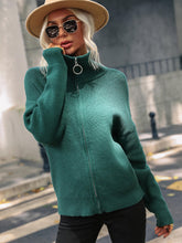 Load image into Gallery viewer, Rib-Knit Zip Up Collared Cardigan
