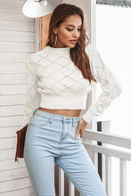 Cargar imagen en el visor de la galería, Openwork Plaid Round Neck Cropped Sweater
