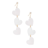 White Triple Link Heart Earrings