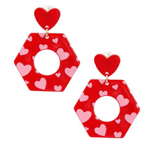 Load image into Gallery viewer, Red Hexagon Heart Earrings
