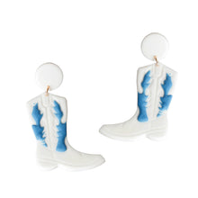 Load image into Gallery viewer, White and Blue Clay Boots Earrings
