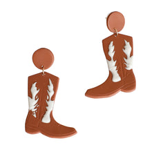 Load image into Gallery viewer, Brown and White Clay Boots Earrings
