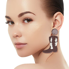 Load image into Gallery viewer, Dark Brown and White Clay Boots Earrings
