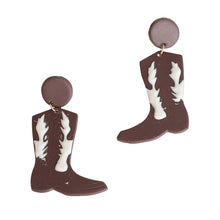 Load image into Gallery viewer, Dark Brown and White Clay Boots Earrings
