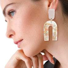 Load image into Gallery viewer, Blush Marbled Clay U Drop Earrings
