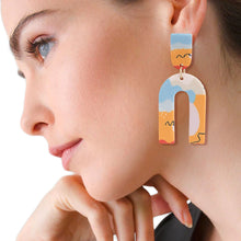 Load image into Gallery viewer, Orange Marbled Clay U Drop Earrings
