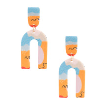 Load image into Gallery viewer, Orange Marbled Clay U Drop Earrings
