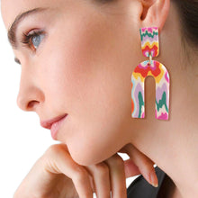 Load image into Gallery viewer, Rainbow Marbled Clay U Drop Earrings
