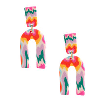 Load image into Gallery viewer, Rainbow Marbled Clay U Drop Earrings
