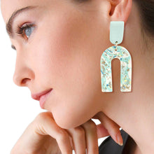 Load image into Gallery viewer, Turquoise Marbled Clay U Drop Earrings

