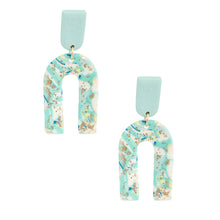 Load image into Gallery viewer, Turquoise Marbled Clay U Drop Earrings
