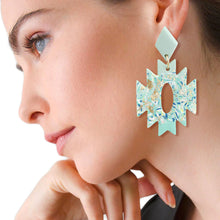 Load image into Gallery viewer, Turquoise Marbled Clay Aztec Earrings
