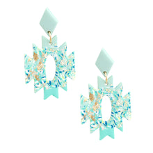 Load image into Gallery viewer, Turquoise Marbled Clay Aztec Earrings
