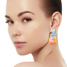 Load image into Gallery viewer, Orangle Marbled Clay Trapezoid Earrings
