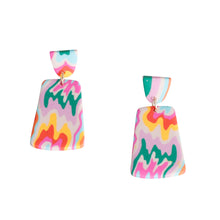 Load image into Gallery viewer, Rainbow Marbled Clay Trapezoid Earrings
