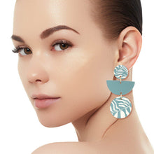 Load image into Gallery viewer, Teal Clay Leaf Pattern Earrings
