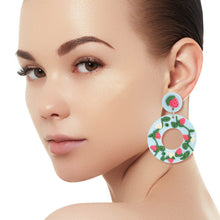 Load image into Gallery viewer, Light Blue Clay Strawberry Donut Earrings
