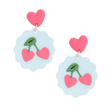 Load image into Gallery viewer, Light Blue and Pink Clay Cherry Earrings
