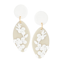 Load image into Gallery viewer, White Tan Clay Marquise Flower Bridal Earrings
