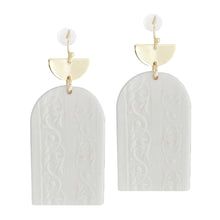 Load image into Gallery viewer, White Clay Rounded Rectangle Floral Bridal Earrings
