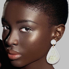Load image into Gallery viewer, White Ivory Clay Teardrop Flower Bridal Earrings
