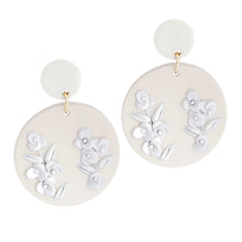 Load image into Gallery viewer, White Tan Clay Round Flower Bridal Earrings

