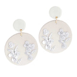 White Tan Clay Round Flower Bridal Earrings