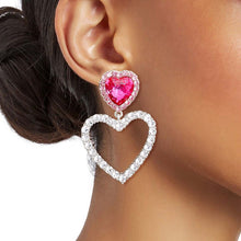 Cargar imagen en el visor de la galería, Silver Pink Cutout Heart Earrings
