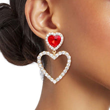 Cargar imagen en el visor de la galería, Gold Red Cutout Heart Earrings
