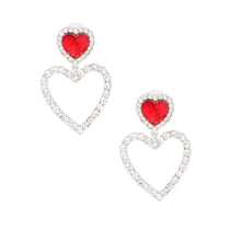 Cargar imagen en el visor de la galería, Silver Red Cutout Heart Earrings
