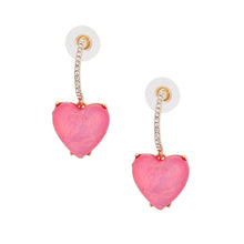 Load image into Gallery viewer, Gold Fuchsia Heart Huggie Hoops
