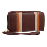 Dark Brown Striped Double Zipper Wallet