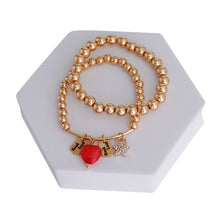 Load image into Gallery viewer, Gold Bead 2 Pcs Heart Charm Bracelets
