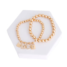 Load image into Gallery viewer, Gold Bead 2 Pcs Love Lock Bracelets
