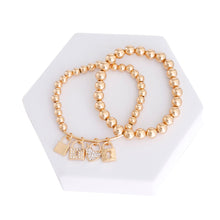 Load image into Gallery viewer, Gold Bead 2 Pcs Love Lock Bracelets
