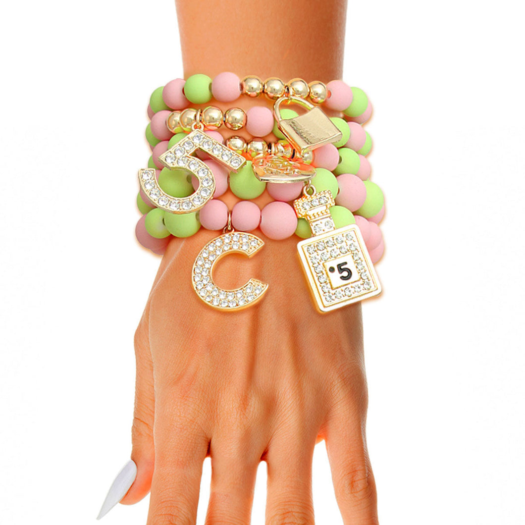 Matte Pink and Green No.5 Boutique Charm Bracelets