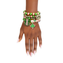Load image into Gallery viewer, Sorority Inspired Pink Green Pearl Bracelets
