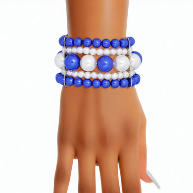 Bracelet Blue White Stacked Pearls for Women