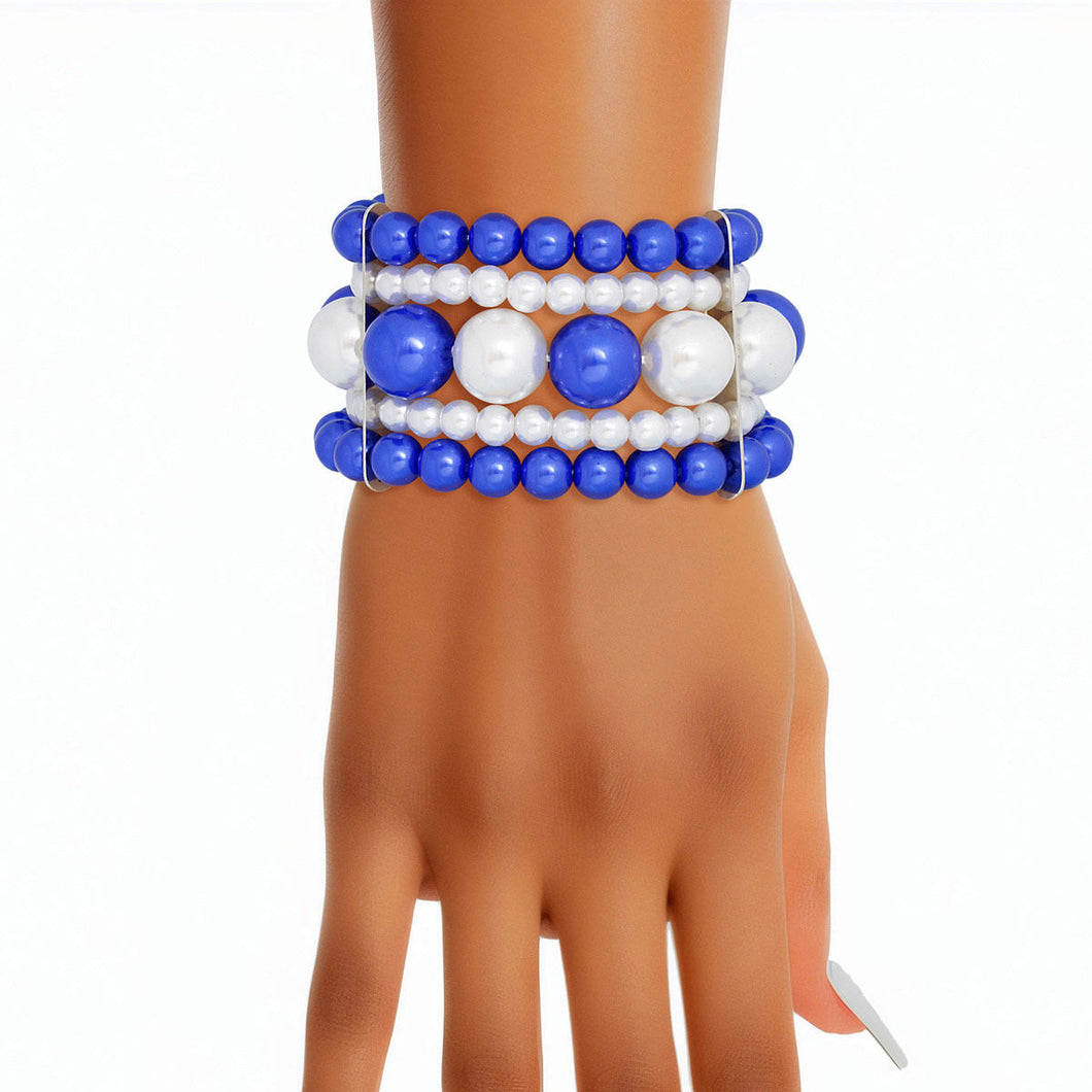 Bracelet Blue White Stacked Pearls for Women