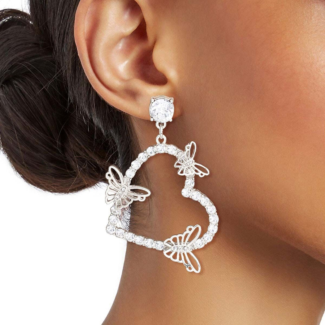 Silver Butterfly Heart Earrings