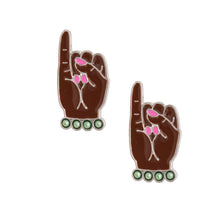 Load image into Gallery viewer, Pink Green Hand Sign Studs

