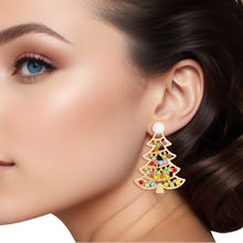 Cargar imagen en el visor de la galería, Stud Gold Pearl Small Xmas Tree Earrings for Women
