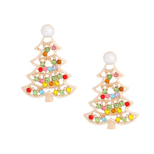 Cargar imagen en el visor de la galería, Stud Gold Pearl Small Xmas Tree Earrings for Women
