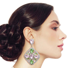 Load image into Gallery viewer, Light Pink Green Glass Crystal Diamond Earrings
