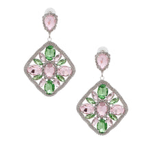Load image into Gallery viewer, Light Pink Green Glass Crystal Diamond Earrings
