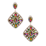 Pink Green Glass Crystal Diamond Earrings